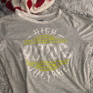AC/DC Light Gray Tee with White and Neon Yellow Graphic